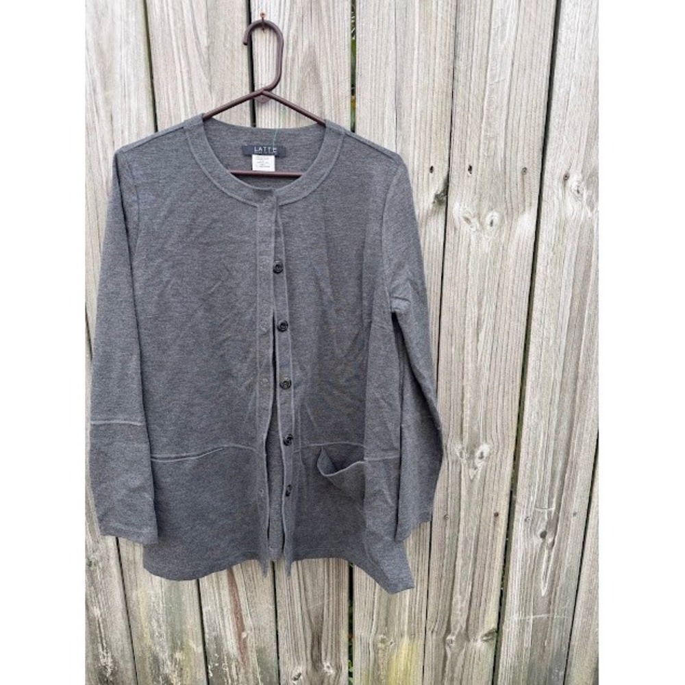 Minimalist Dark Academia Latte Cardigan L91J676-1761 Grey Button Front Sweater